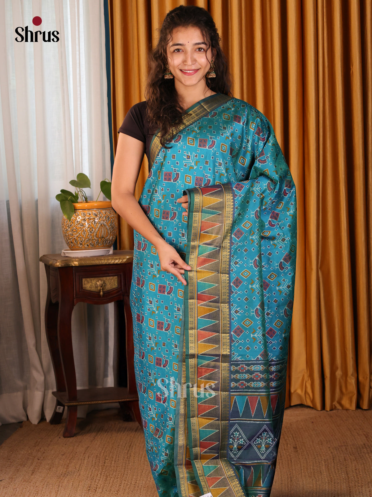 Blue - Semi Patola Saree - Shop on Shrus.com