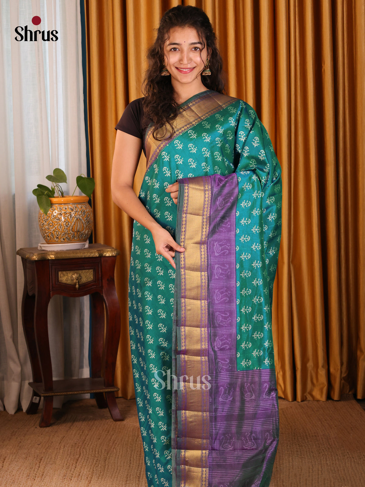 Teal & Purple - Semi Patola Saree - Shop on Shrus.com
