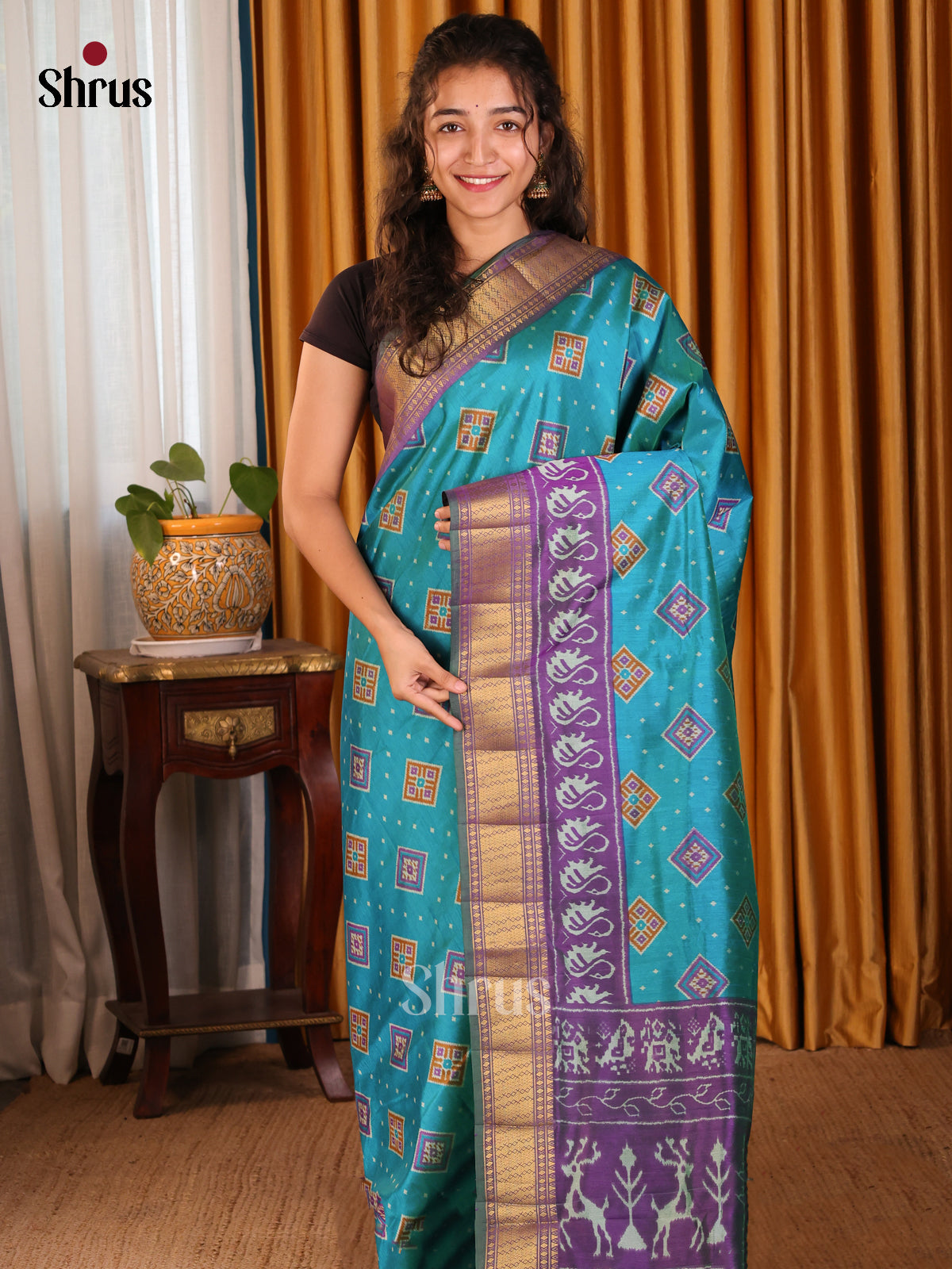 Blue with Purple- Semi Patola Saree - Shop on Shrus.com
