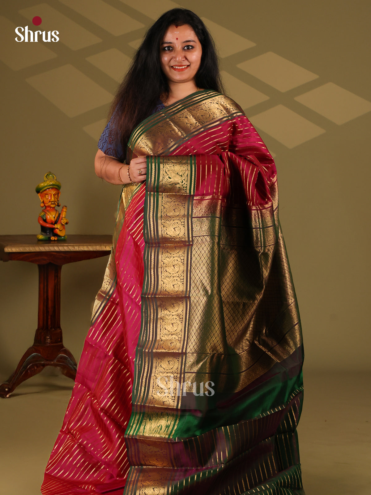Maroon& Green- Kanchipuram-halfpure Saree - Shop on Shrus.com