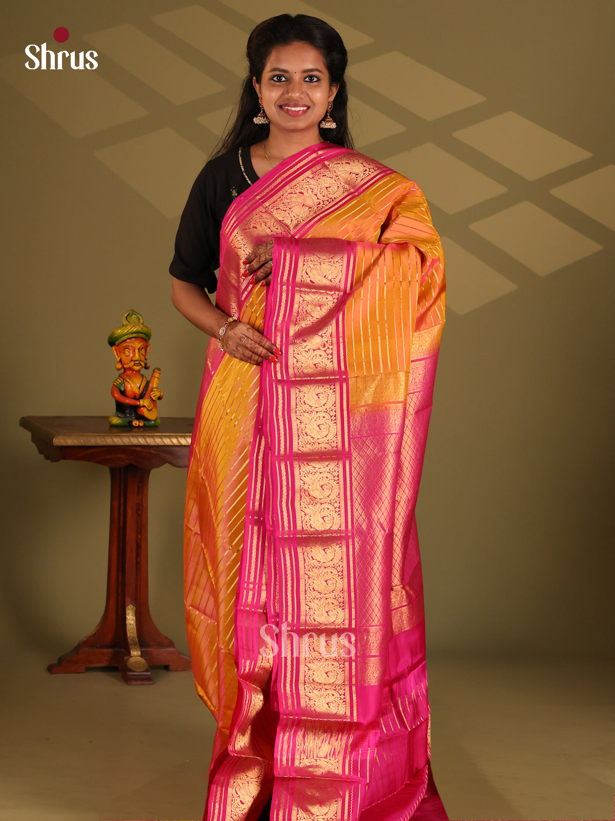 Mustard & Majenta - Kanchipuram-halfpure Saree - Shop on Shrus.com