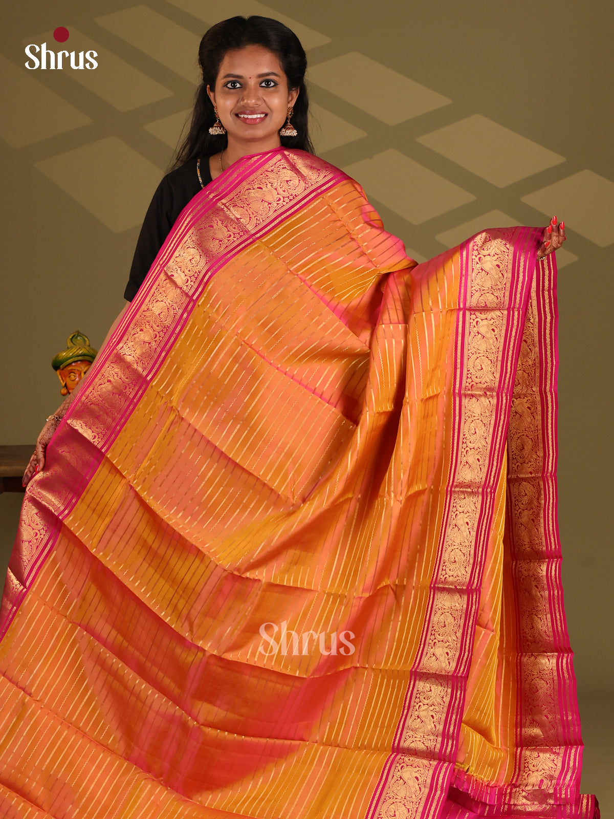 Mustard & Majenta - Kanchipuram-halfpure Saree - Shop on Shrus.com