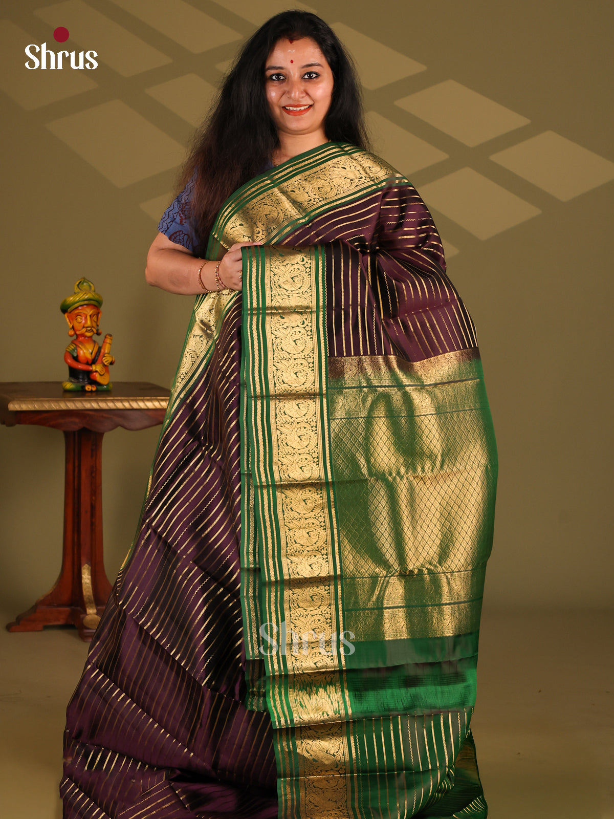Violet & Green - Kanchipuram-halfpure Saree - Shop on Shrus.com