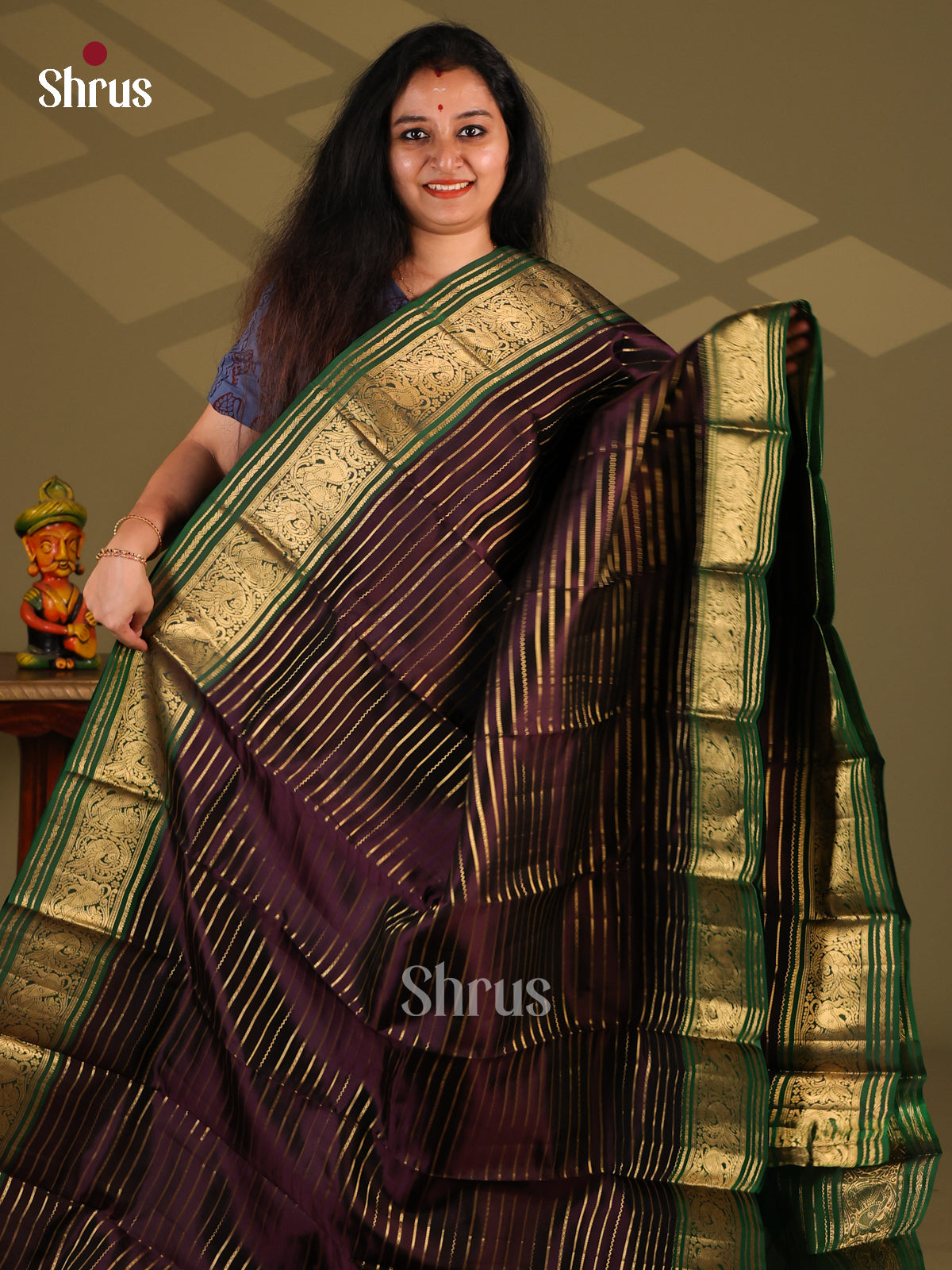 Violet & Green - Kanchipuram-halfpure Saree - Shop on Shrus.com