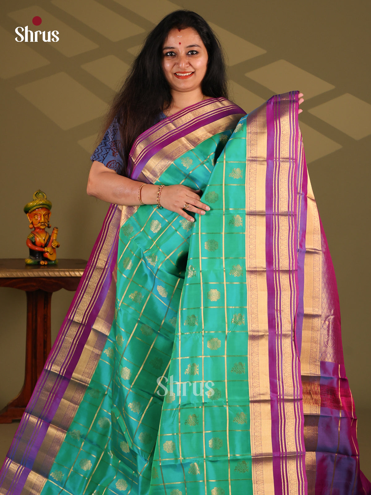 Green & Purple- Kanchipuram-halfpure Saree - Shop on Shrus.com