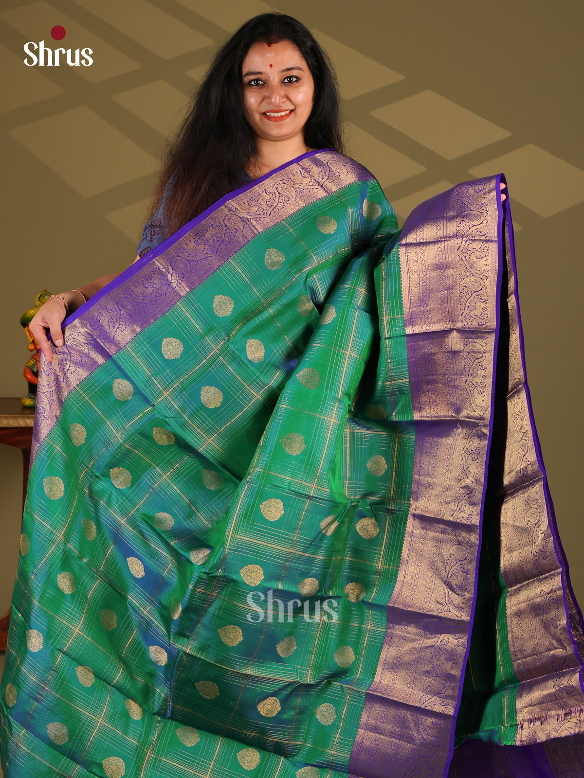 Green & Blue- Kanchipuram-halfpure Saree - Shop on Shrus.com