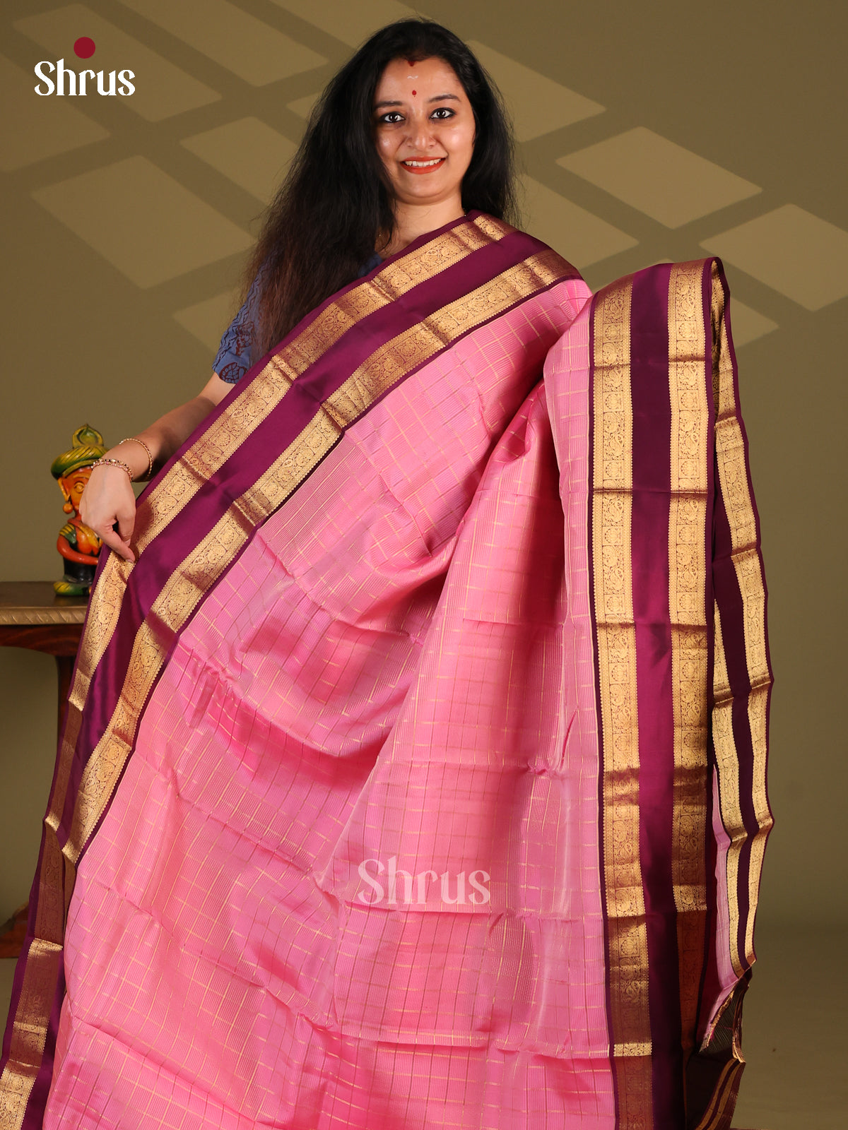 Pink & Purple- Kanchipuram-halfpure Saree - Shop on Shrus.com