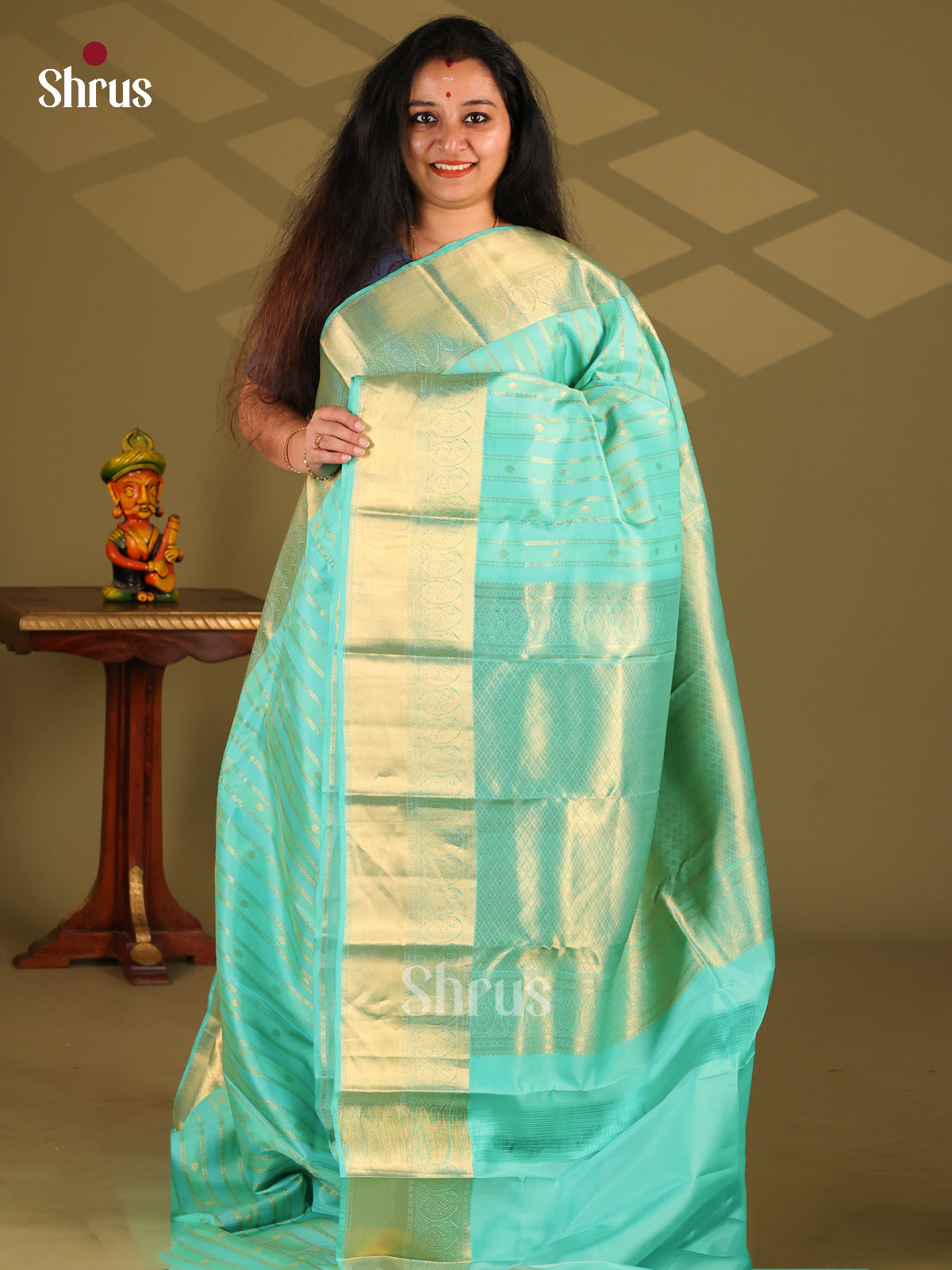 Teal Blue(SIngle Tone) - Kanchipuram-halfpure Saree - Shop on Shrus.com