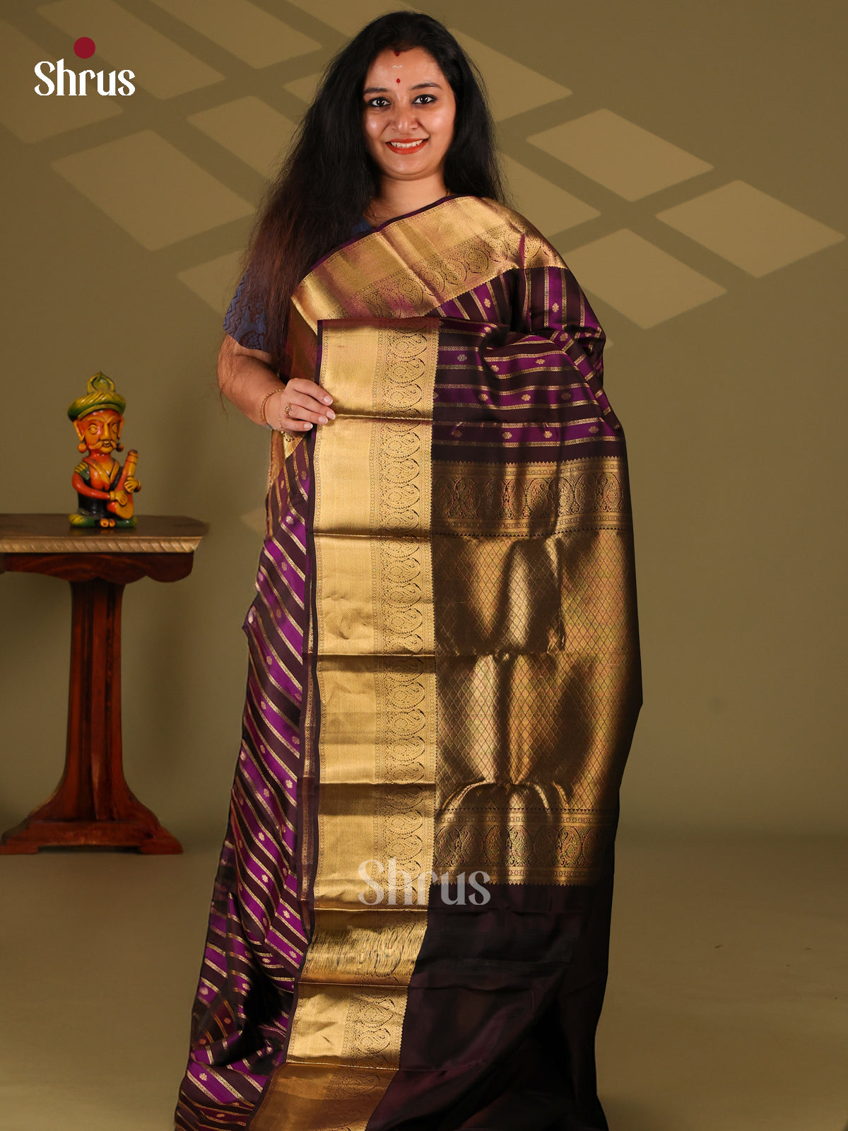 Violet & Brown - Kanchipuram-halfpure Saree - Shop on Shrus.com