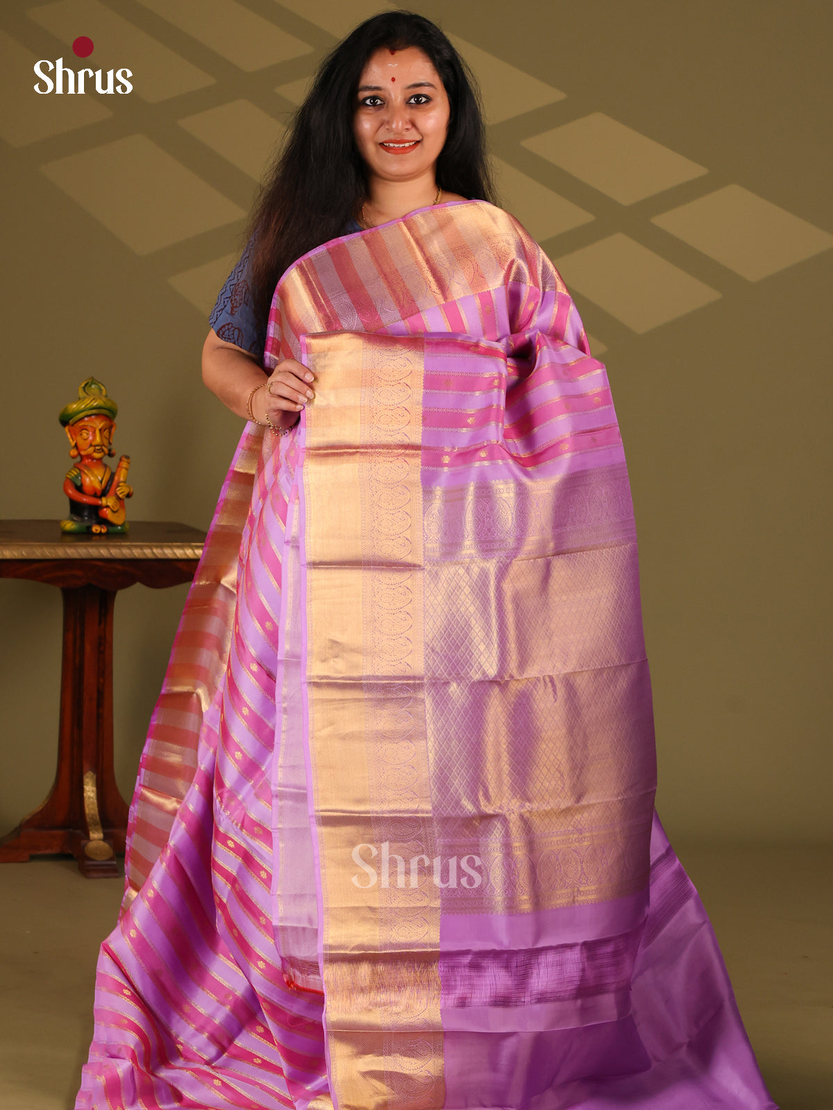 Pink & Purple - Kanchipuram-halfpure Saree - Shop on Shrus.com