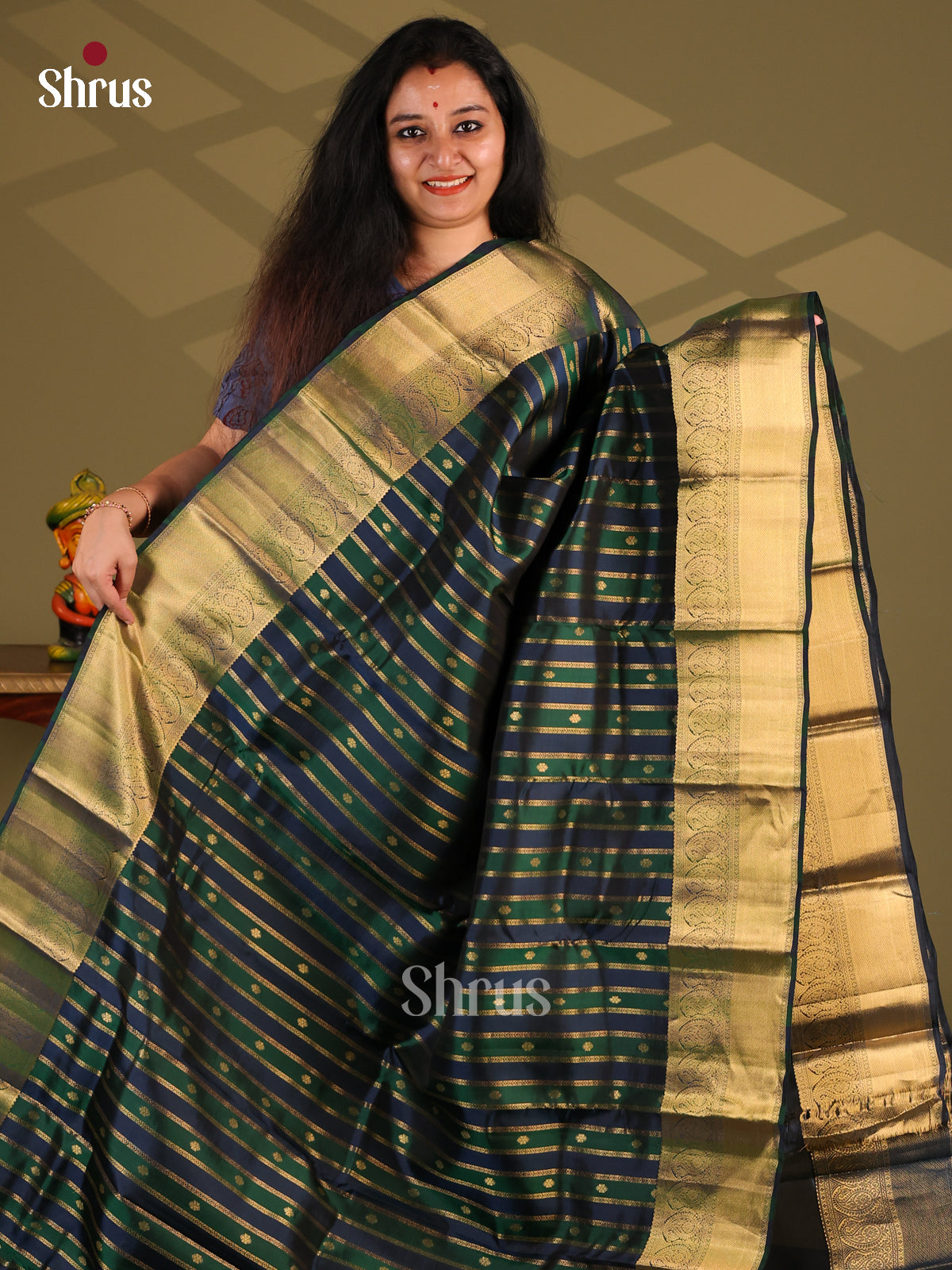 Green & Blue- Kanchipuram-halfpure Saree - Shop on Shrus.com