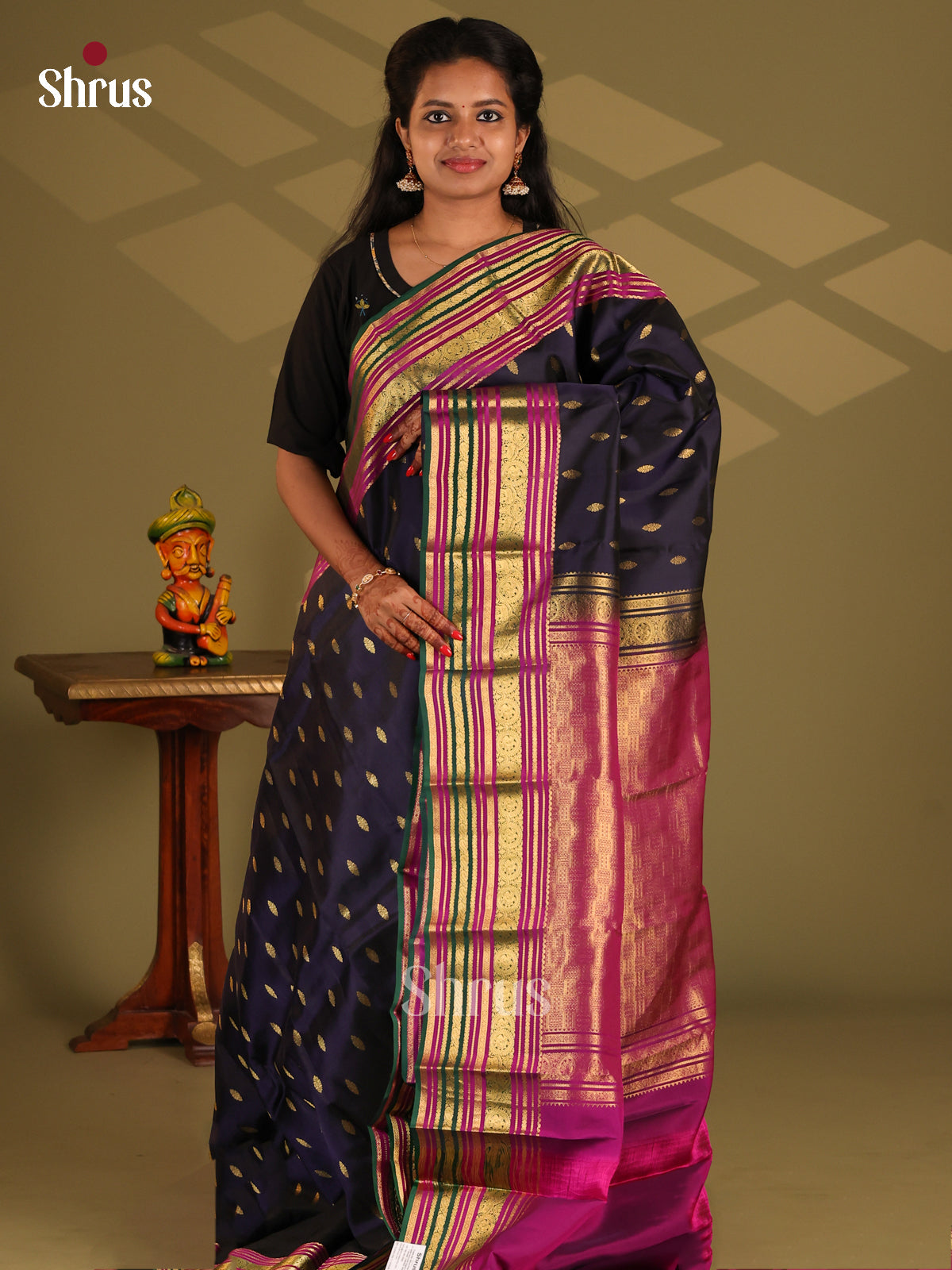 Blue & Purple- Kanchipuram-halfpure Saree - Shop on Shrus.com
