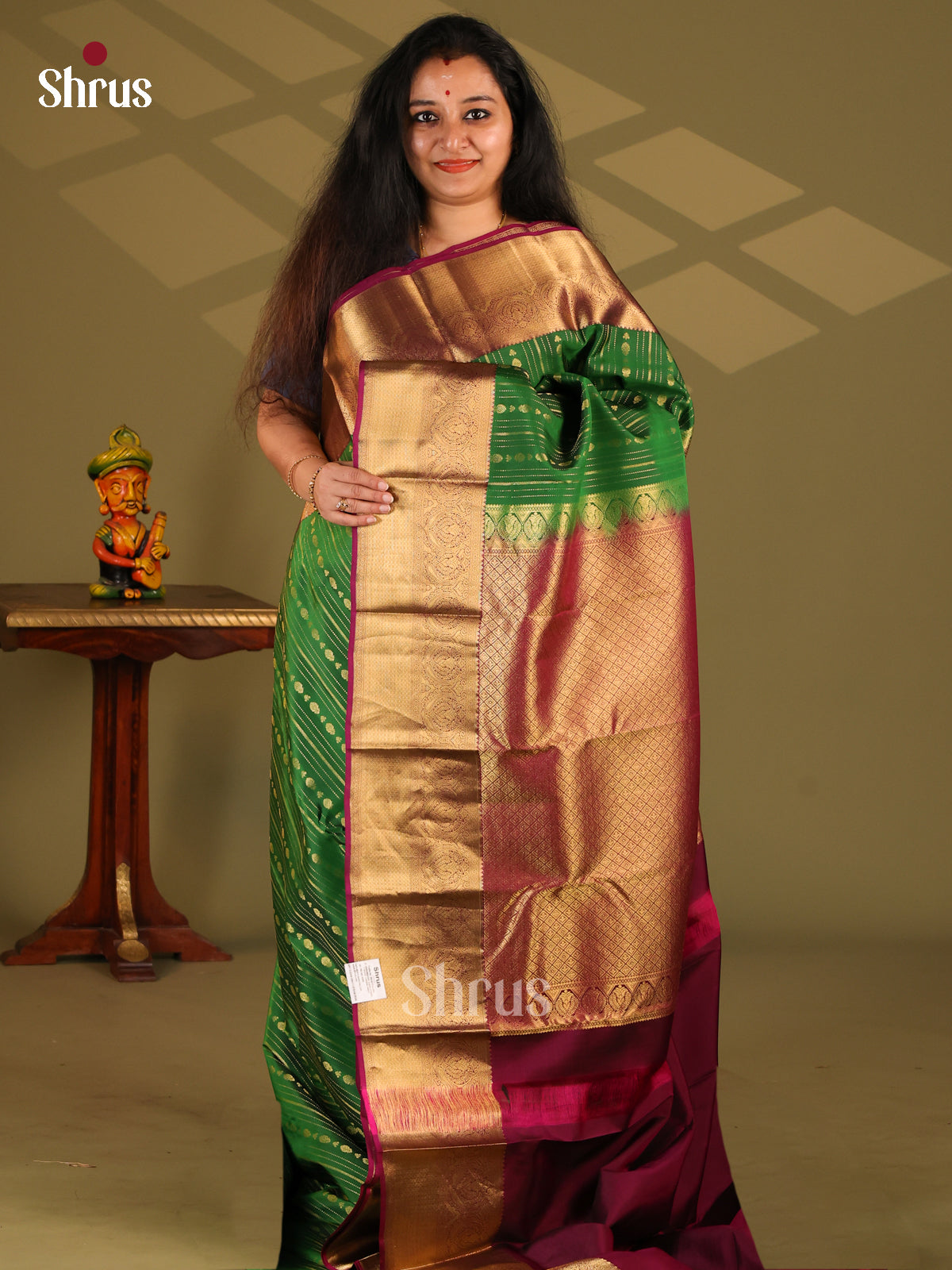 Green & Purple- Kanchipuram-halfpure Saree - Shop on Shrus.com