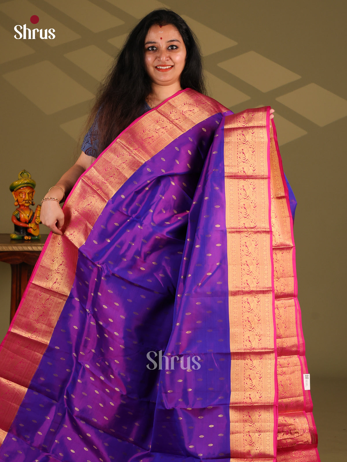 Violet & Majenta- Kanchipuram-halfpure Saree - Shop on Shrus.com