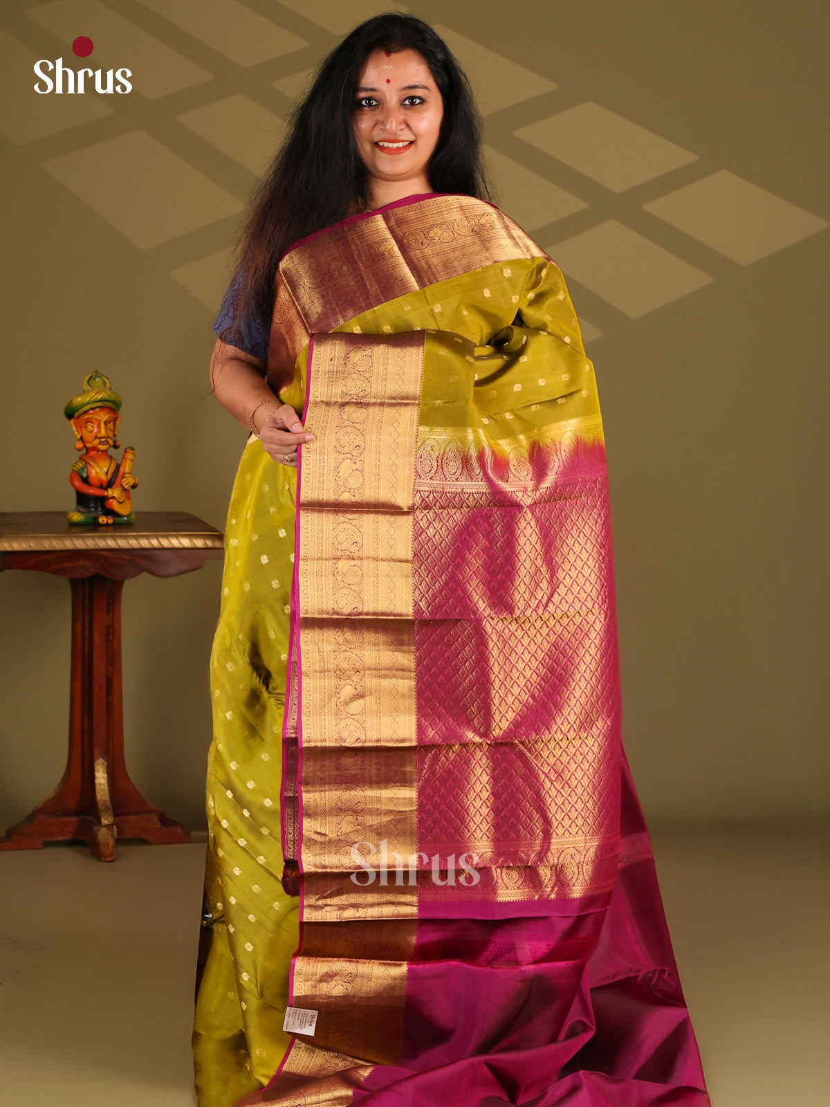 Green & Purple - Kanchipuram-halfpure Saree - Shop on Shrus.com