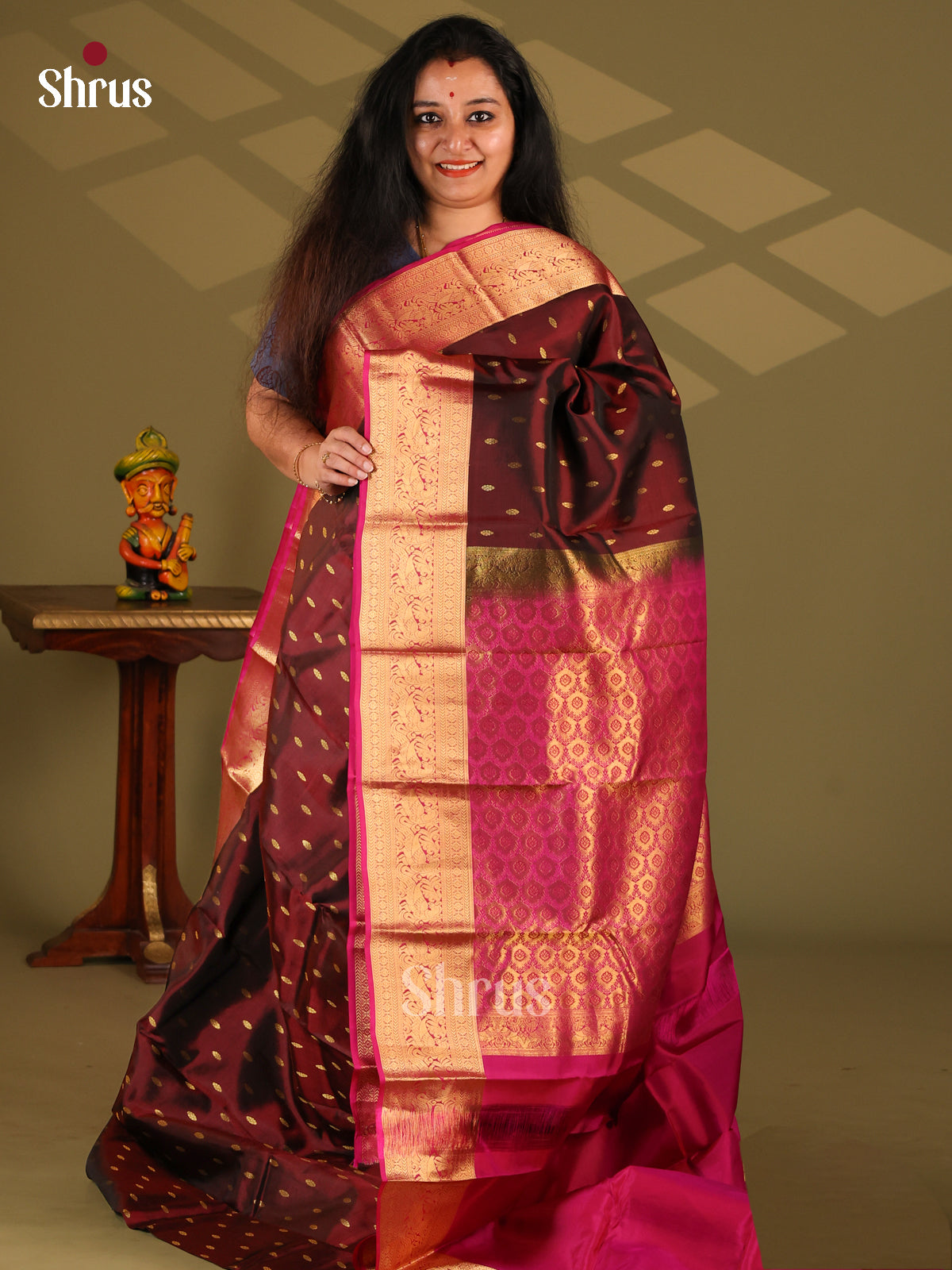 Brown & Majenta - Kanchipuram-halfpure Saree - Shop on Shrus.com