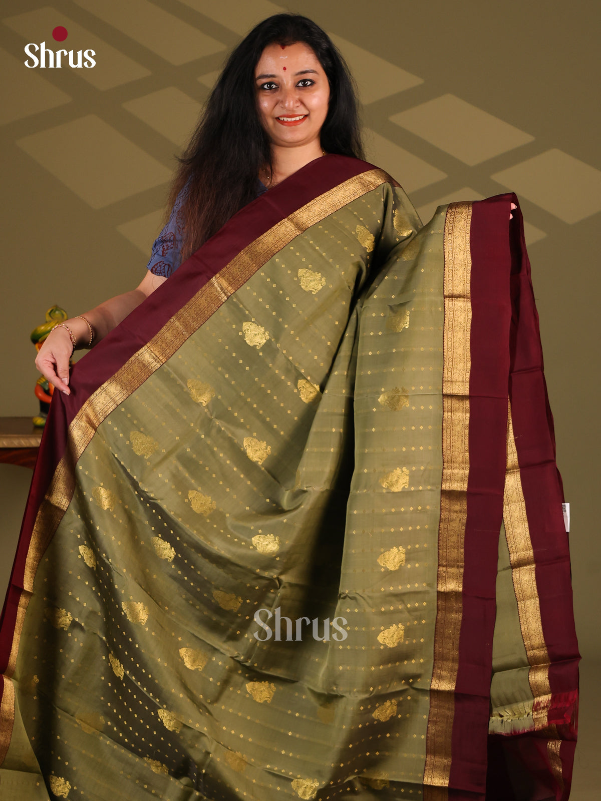 Chutney Green & Maroon - Kanchipuram-halfpure Saree - Shop on Shrus.com