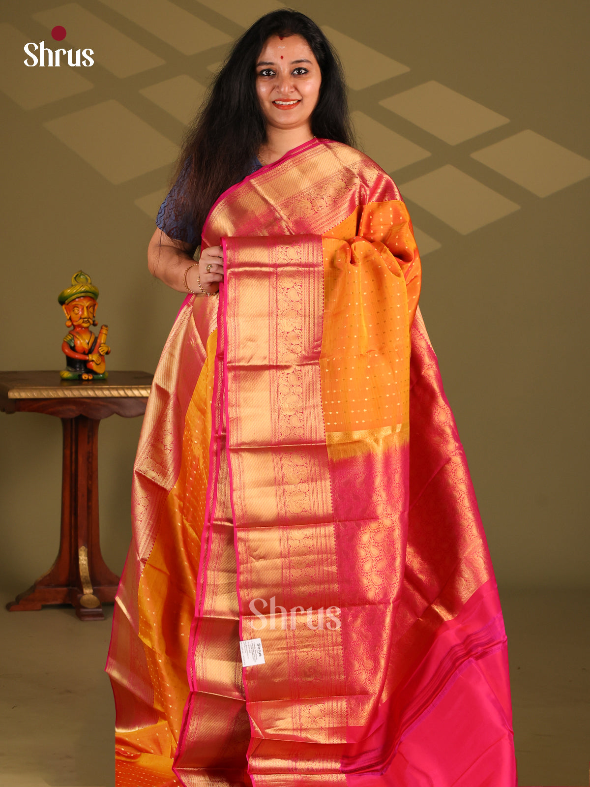 Orange & Maroon- Kanchipuram-halfpure Saree - Shop on Shrus.com
