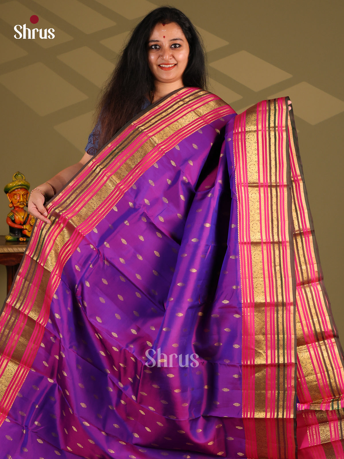 Purple & Majenta- Kanchipuram-halfpure Saree - Shop on Shrus.com