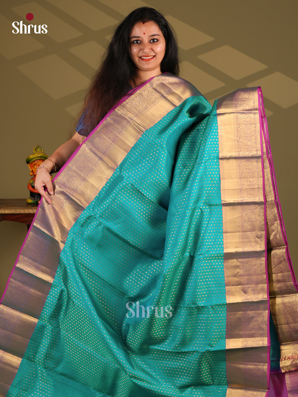 Teal & Purple - Kanchipuram-halfpure Saree - Shop on Shrus.com
