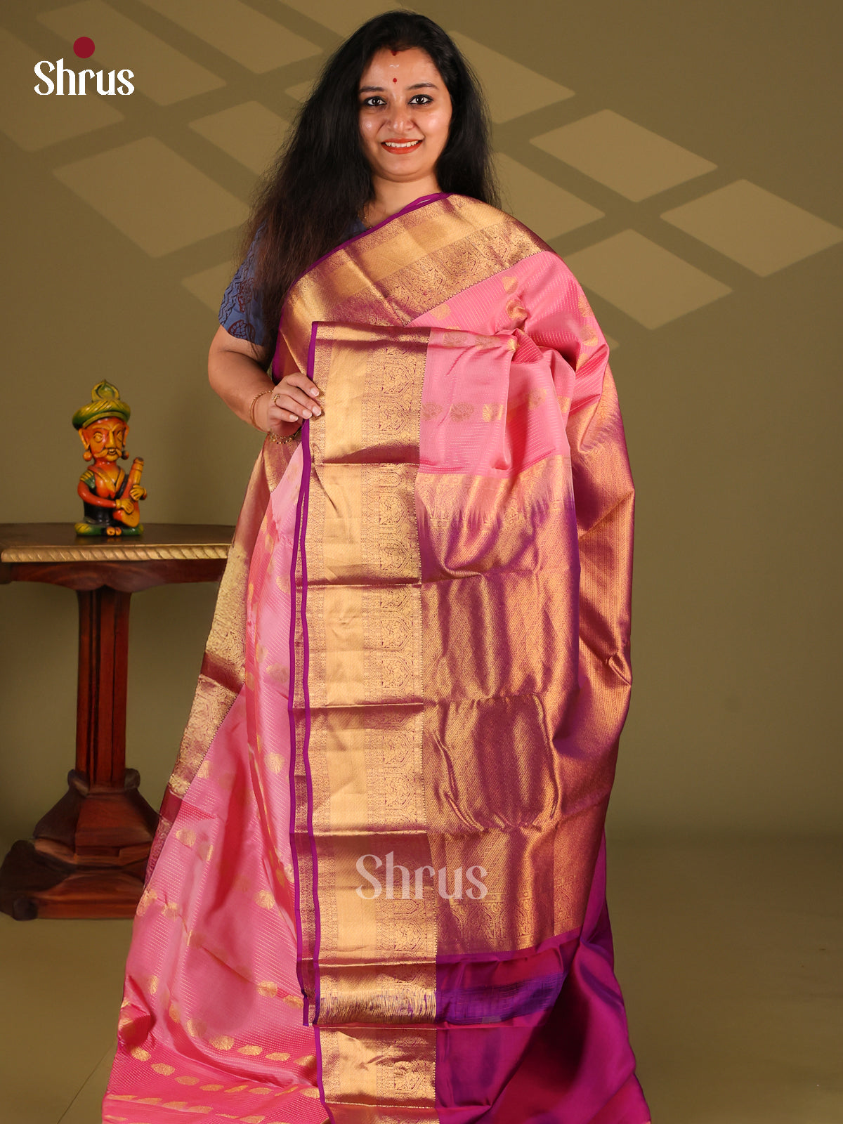 Pink & Purple- Kanchipuram-halfpure Saree - Shop on Shrus.com