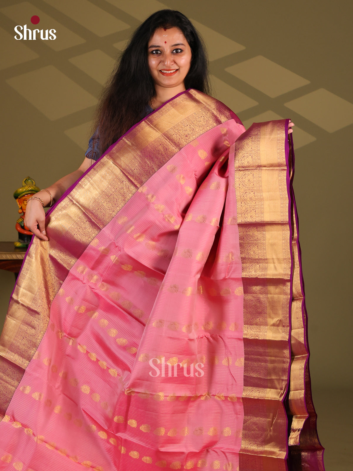 Pink & Purple- Kanchipuram-halfpure Saree - Shop on Shrus.com