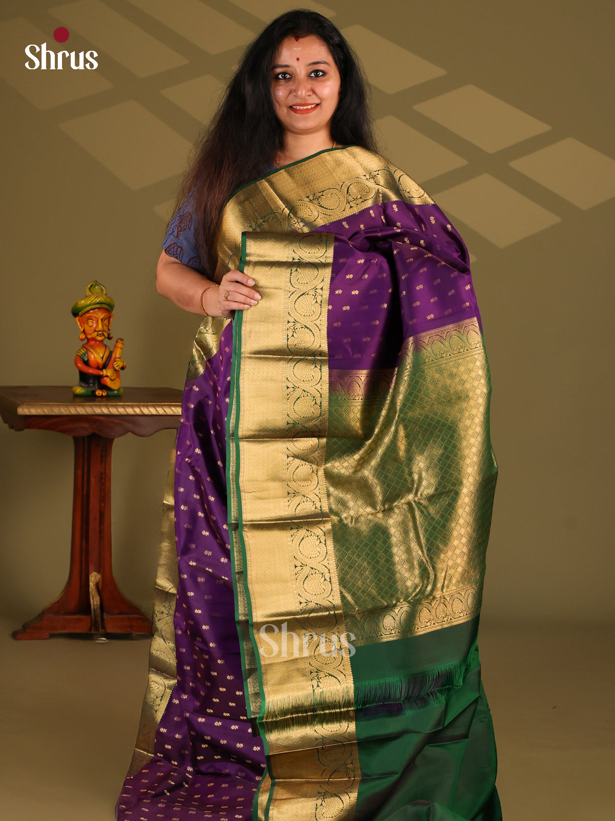 Violet & Green - Kanchipuram-halfpure Saree - Shop on Shrus.com