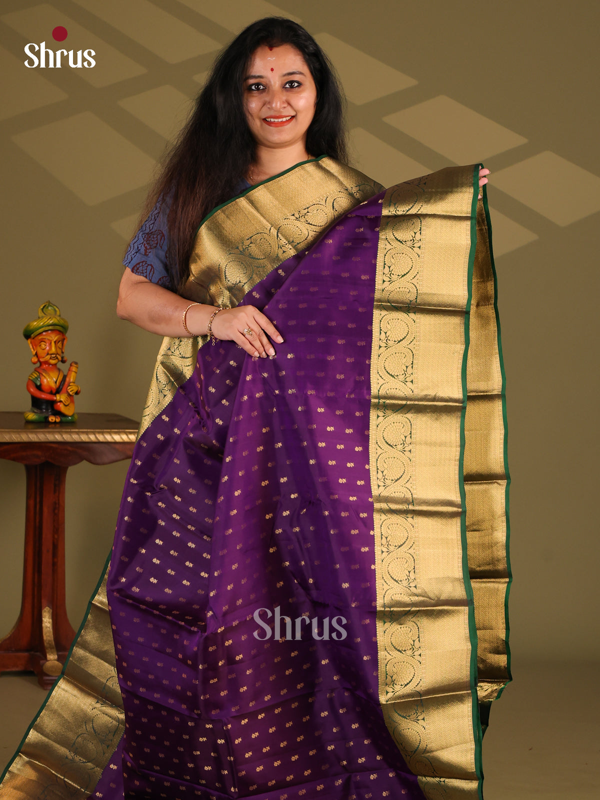 Violet & Green - Kanchipuram-halfpure Saree - Shop on Shrus.com