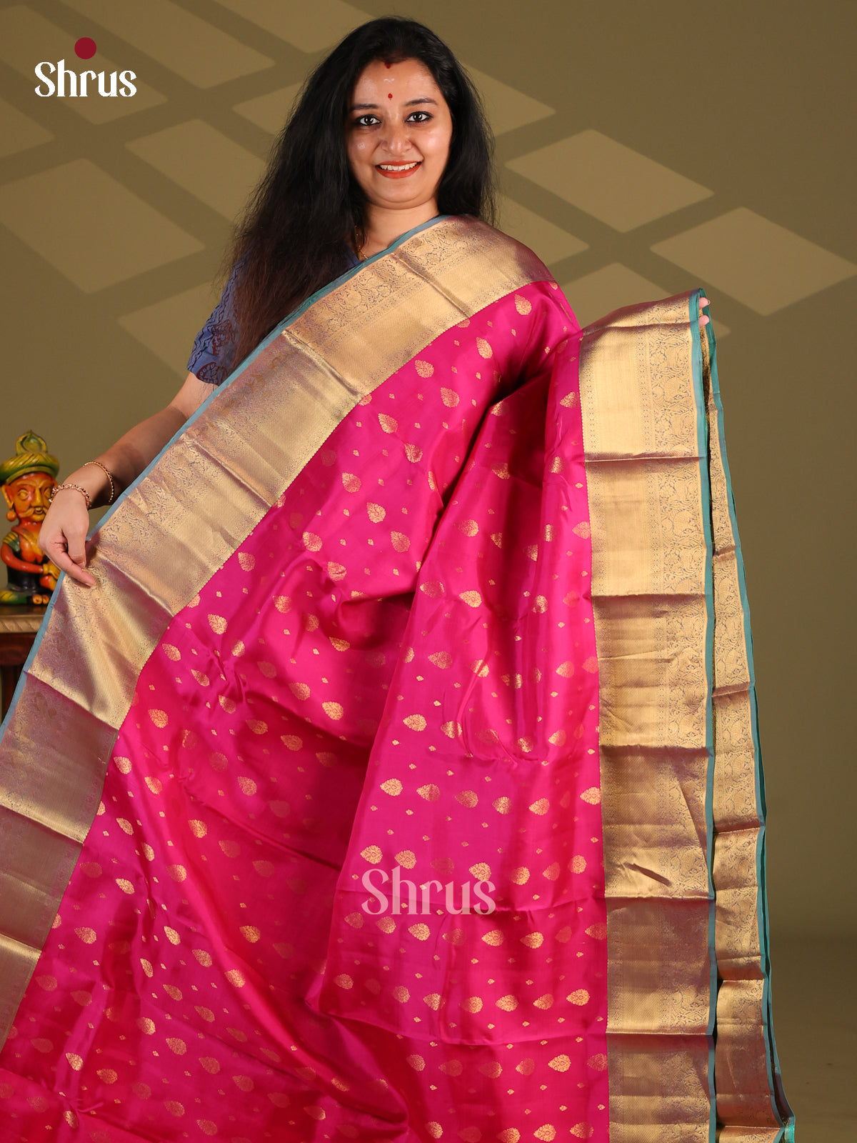 Pink & Double Shaded Purple - Kanchipuram-halfpure Saree - Shop on Shrus.com