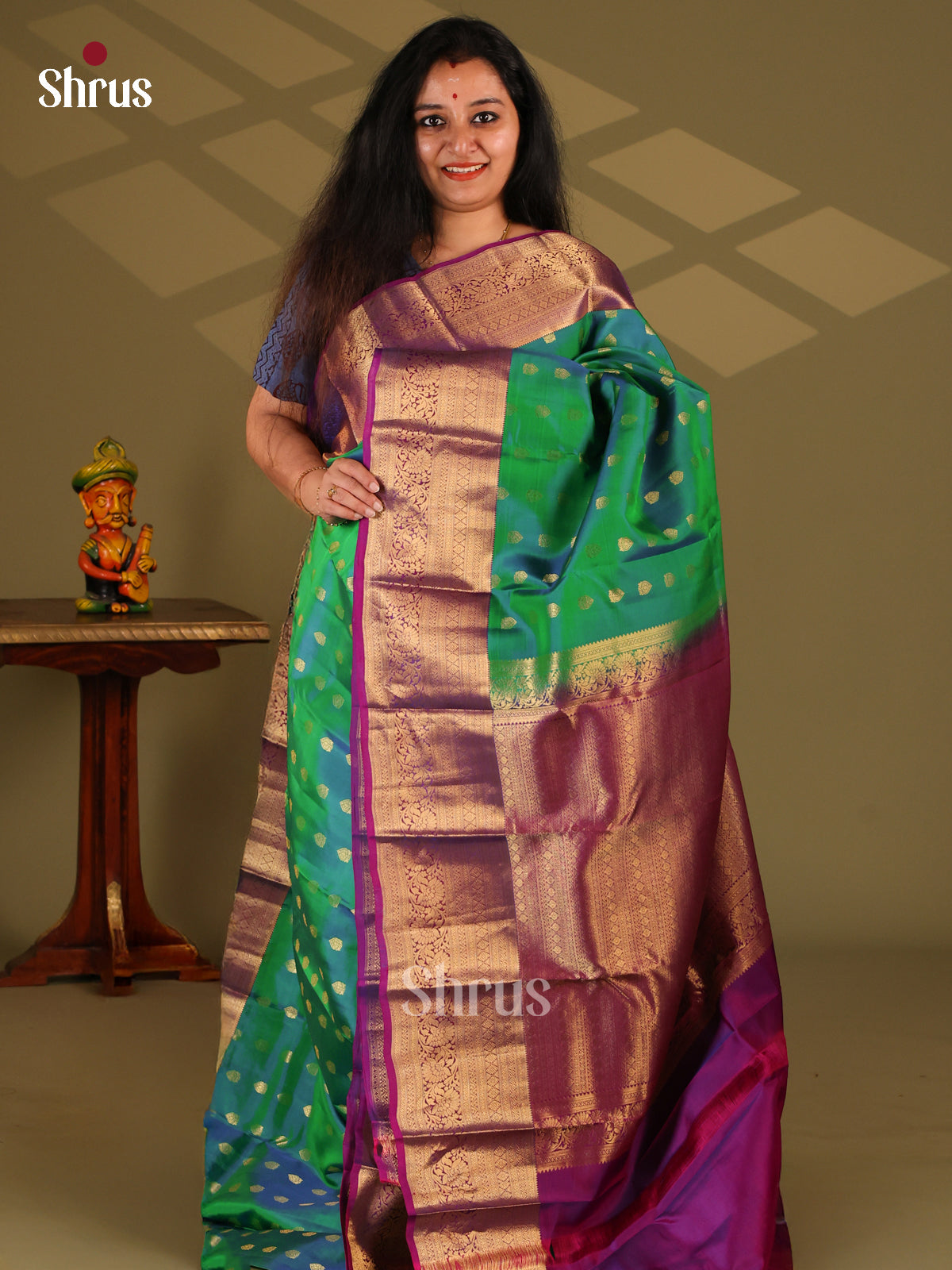 Green & Purple - Kanchipuram-halfpure Saree - Shop on Shrus.com