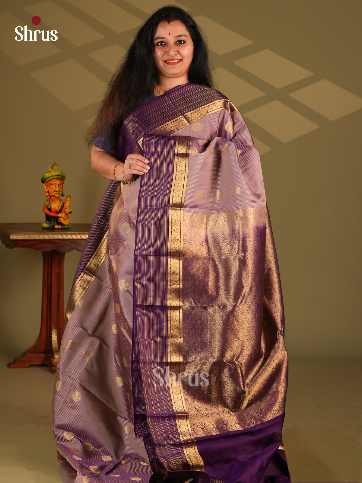 Lavender & Violet - Kanchipuram-halfpure Saree - Shop on Shrus.com
