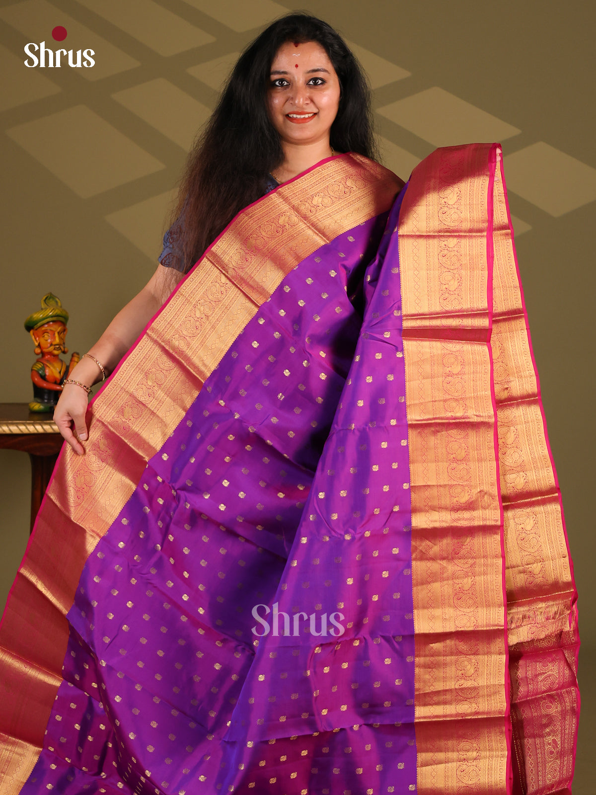 Violet & Pink - Kanchipuram-halfpure Saree - Shop on Shrus.com