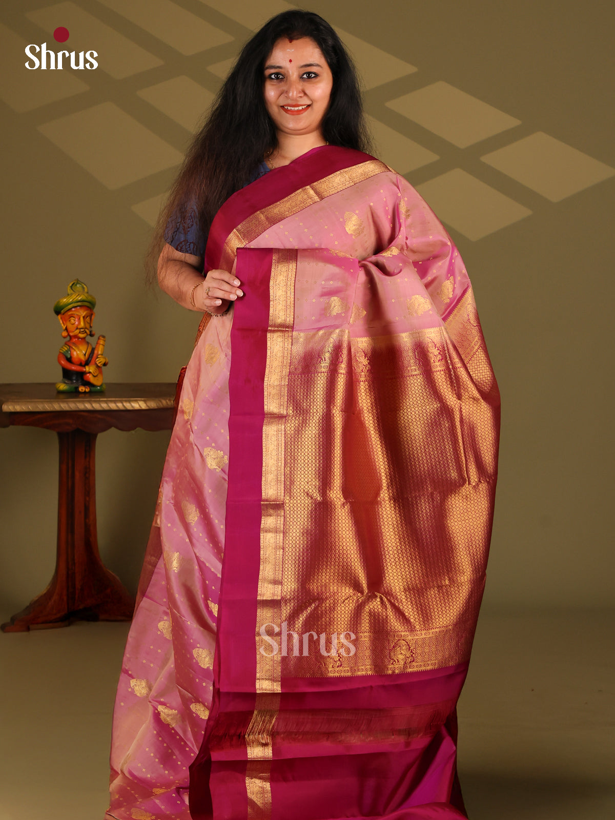 Pink & Purple - Kanchipuram-halfpure Saree - Shop on Shrus.com