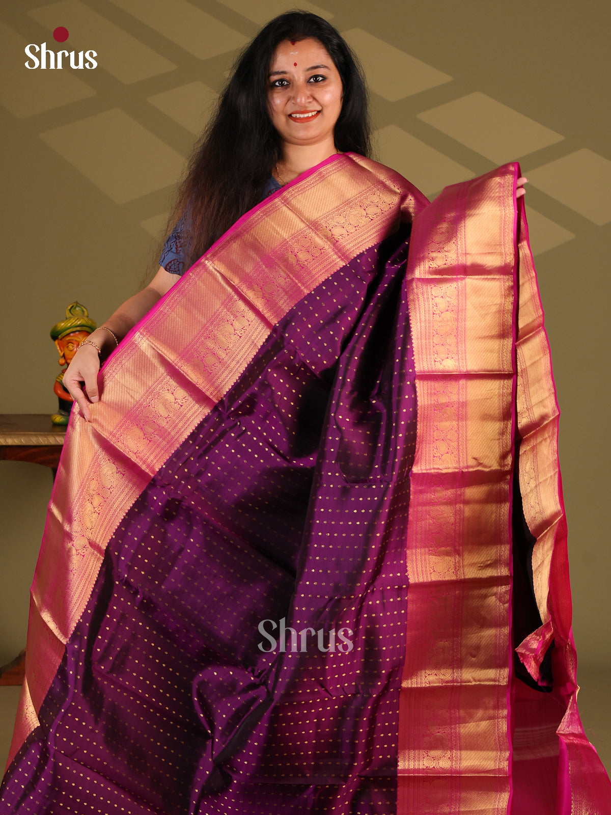 Violet & Majenta - Kanchipuram-halfpure Saree - Shop on Shrus.com