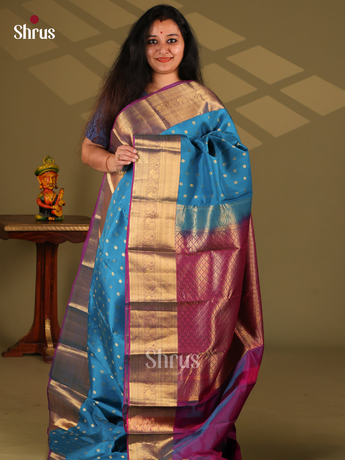 Blue & Violet - Kanchipuram-halfpure Saree - Shop on Shrus.com