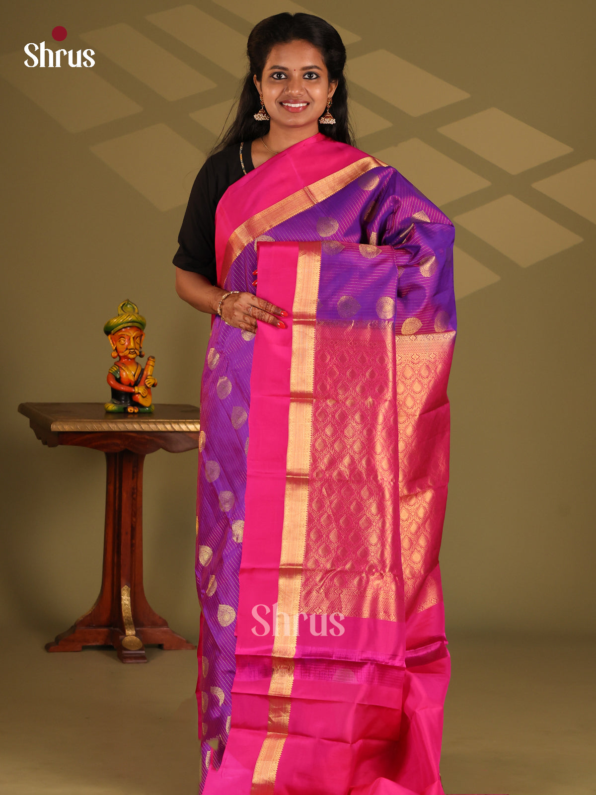 Violet & Pink- Kanchipuram-halfpure Saree - Shop on Shrus.com