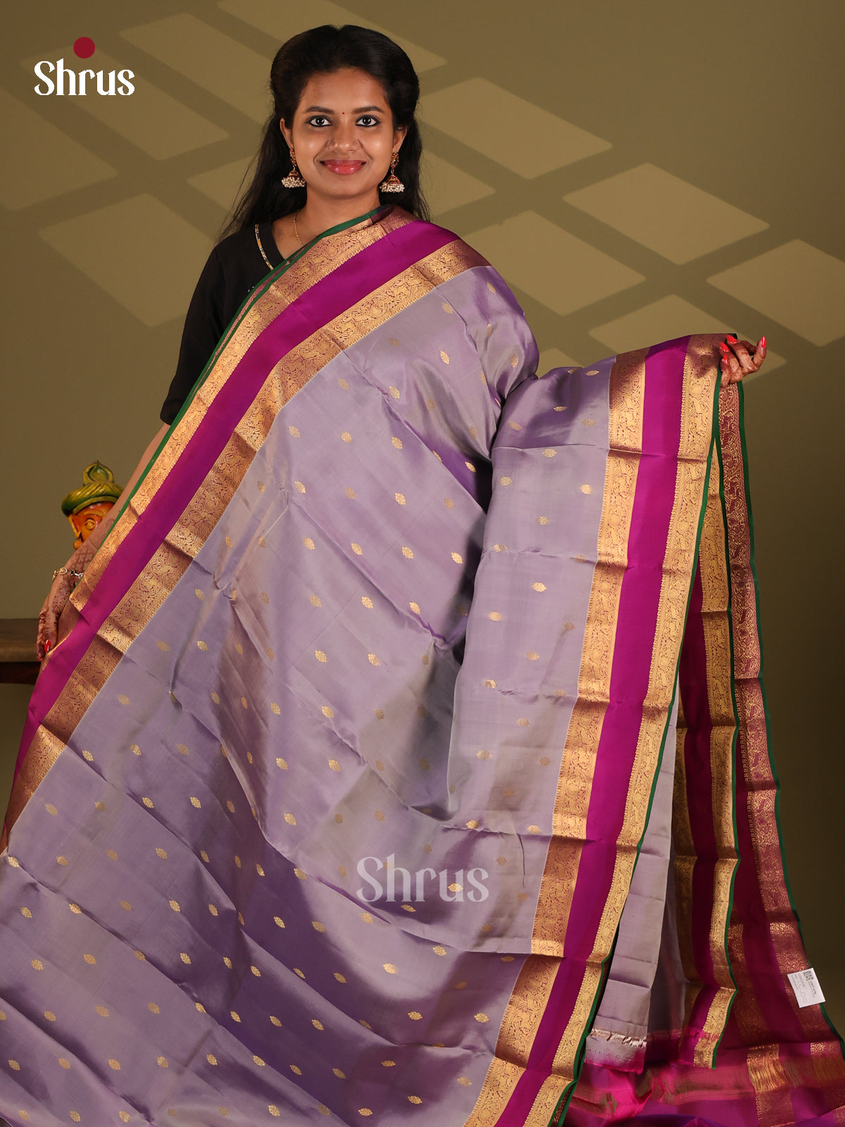 Lavender & Purple- Kanchipuram-halfpure Saree - Shop on Shrus.com