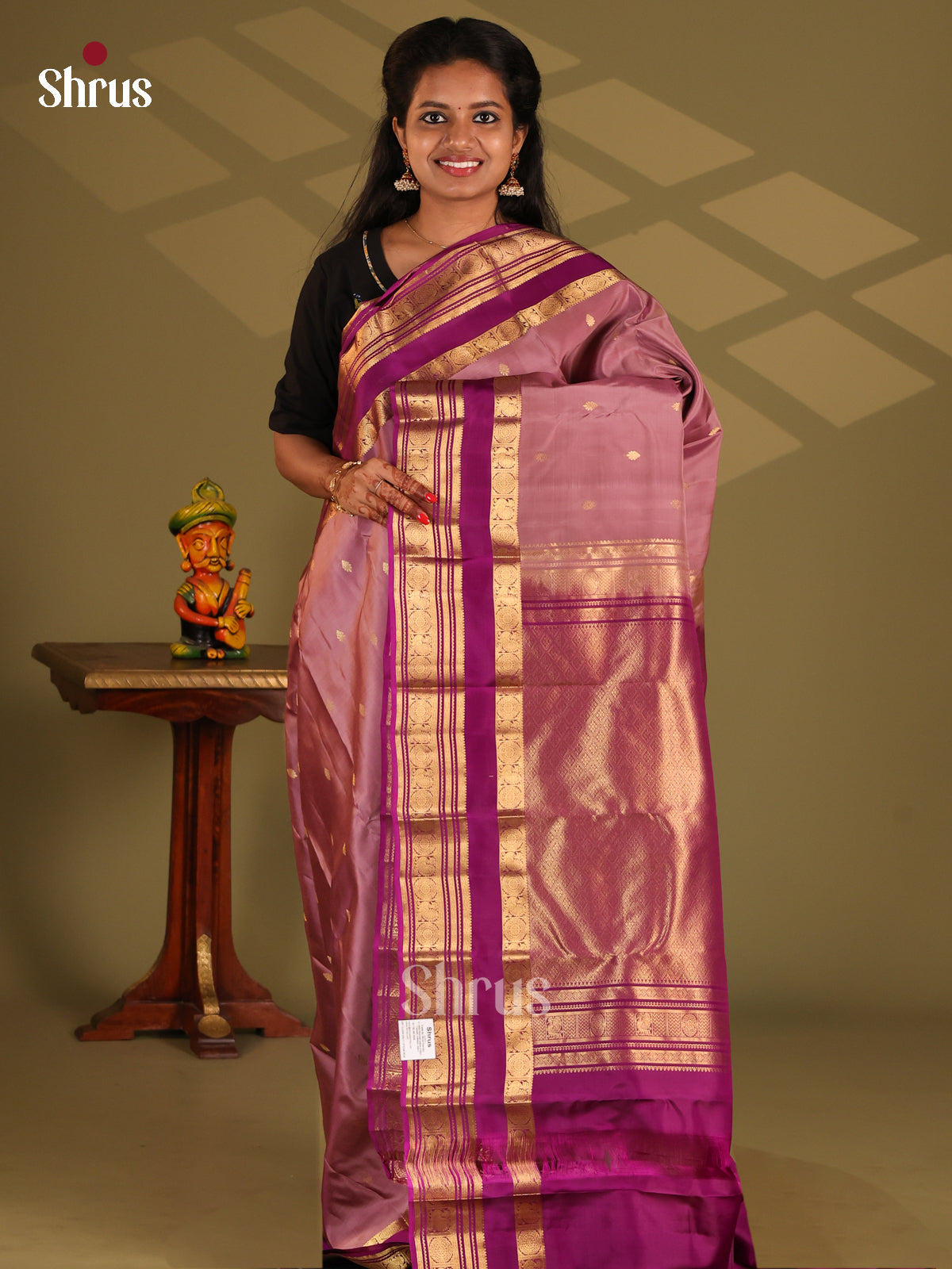 Dusty Pink & Purple - Kanchipuram-halfpure Saree - Shop on Shrus.com