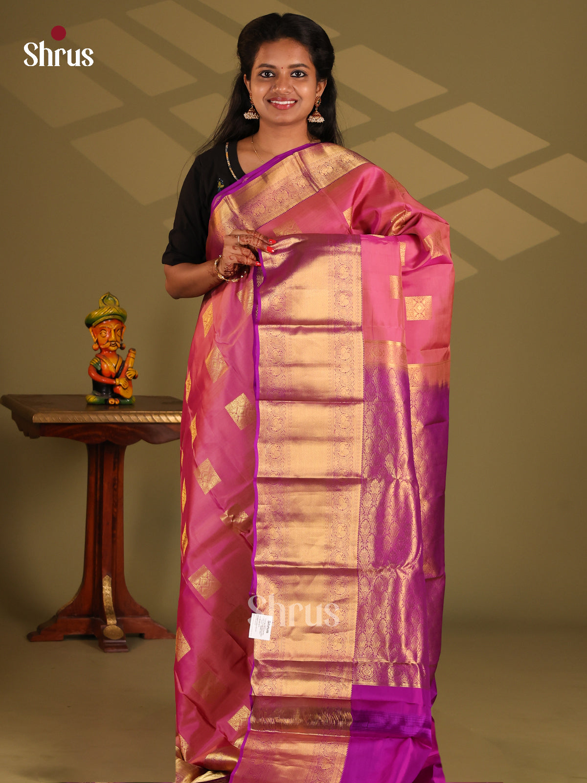 Lotus Pink & Purple- Kanchipuram-halfpure Saree - Shop on Shrus.com