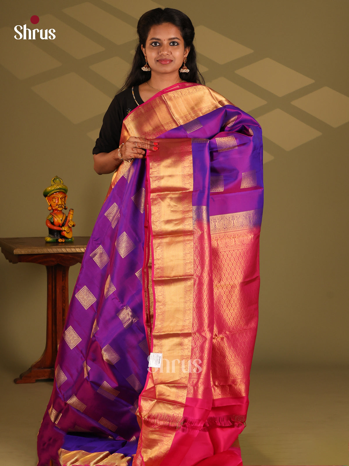 Violet & Majenta Pink  - Kanchipuram-halfpure Saree - Shop on Shrus.com