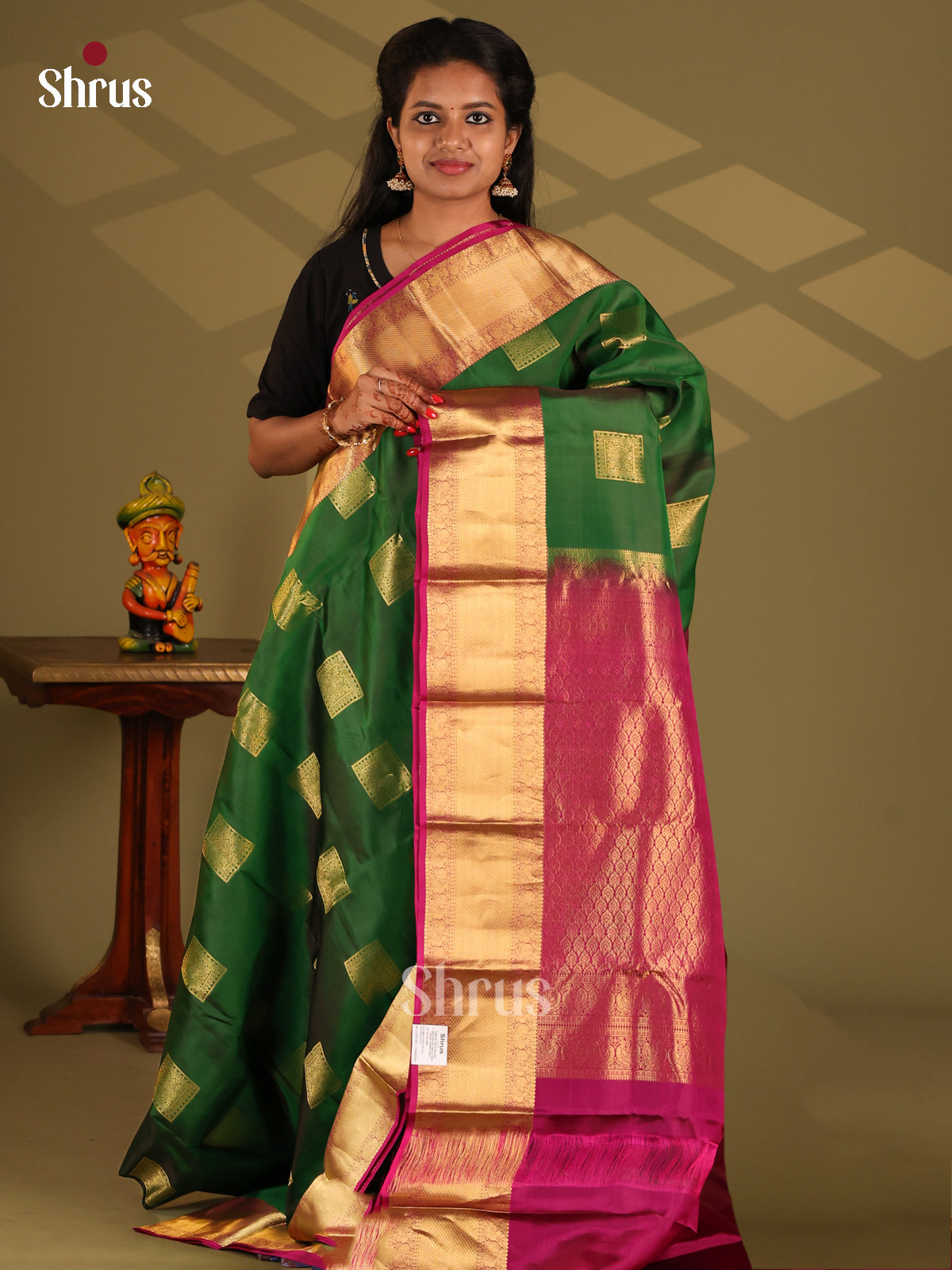 Bottle Green & Purple - Kanchipuram-halfpure Saree - Shop on Shrus.com