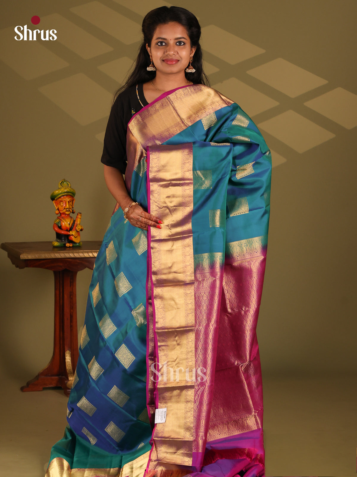 Blue & Purple - Kanchipuram-halfpure Saree - Shop on Shrus.com