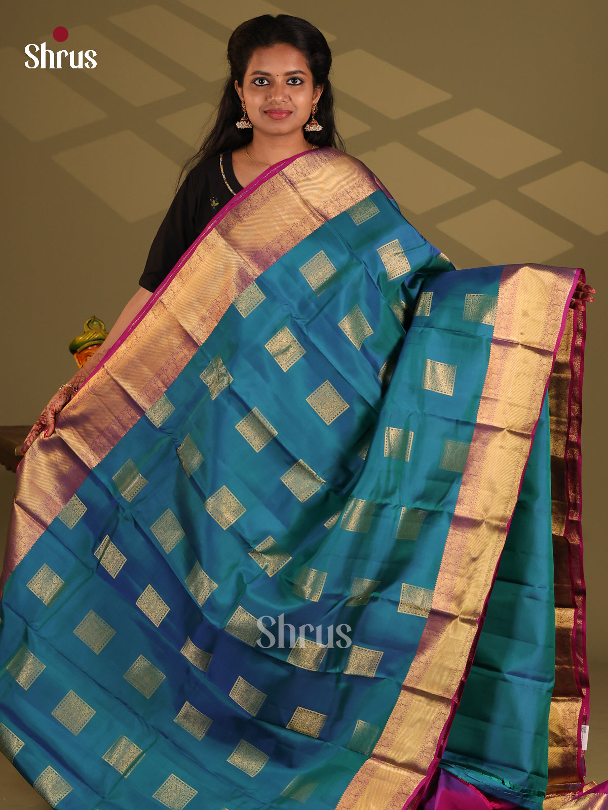 Blue & Purple - Kanchipuram-halfpure Saree - Shop on Shrus.com