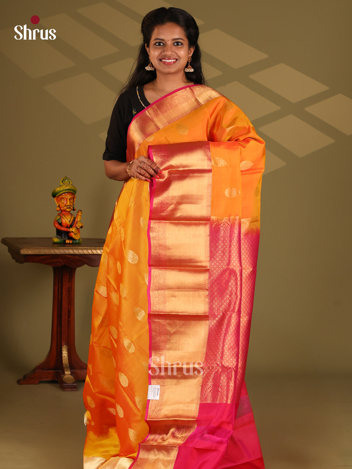 Sunset Orange &  Pink - Kanchipuram-halfpure Saree - Shop on Shrus.com