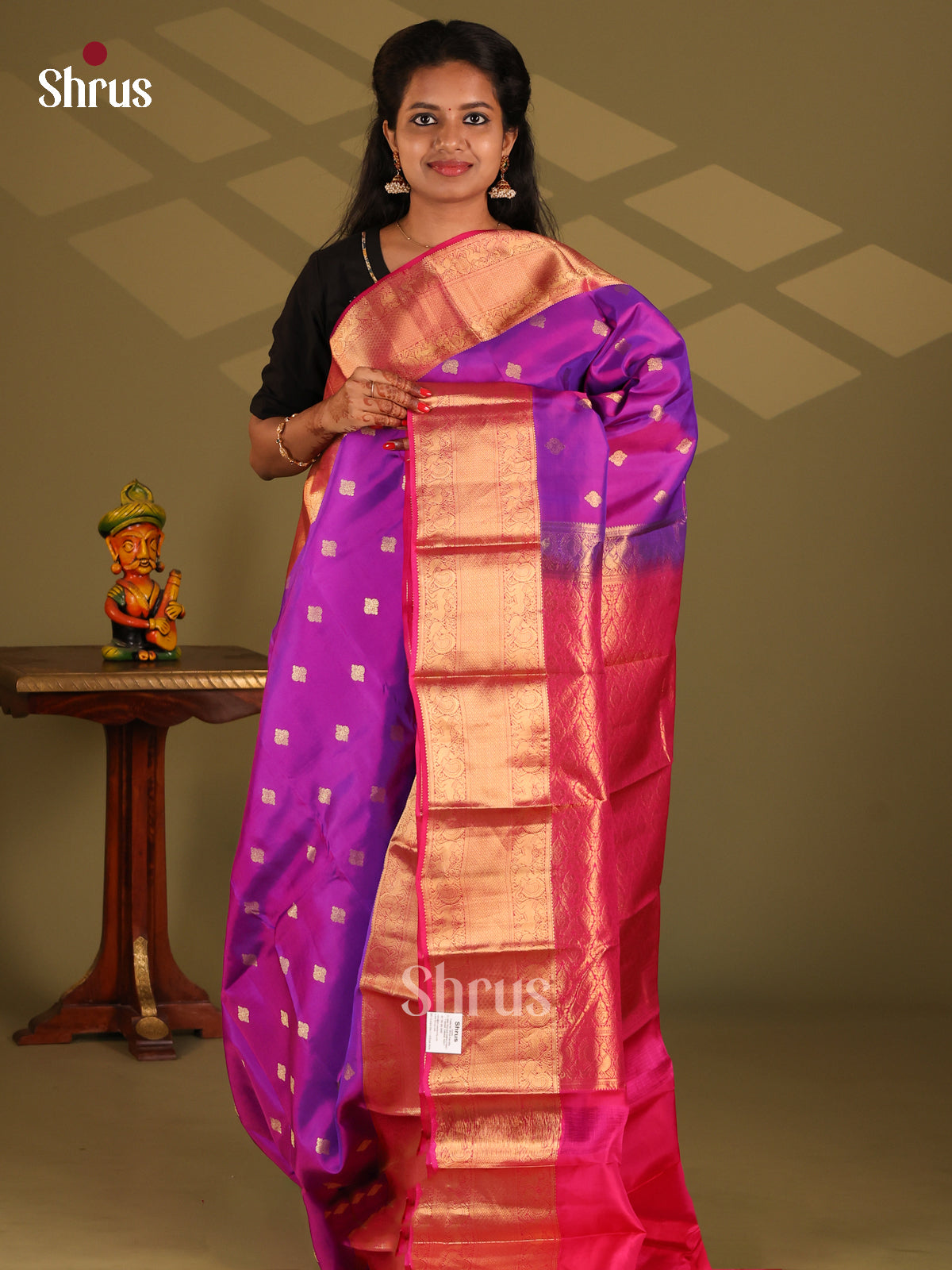 Purple & Pink- Kanchipuram-halfpure Saree - Shop on Shrus.com