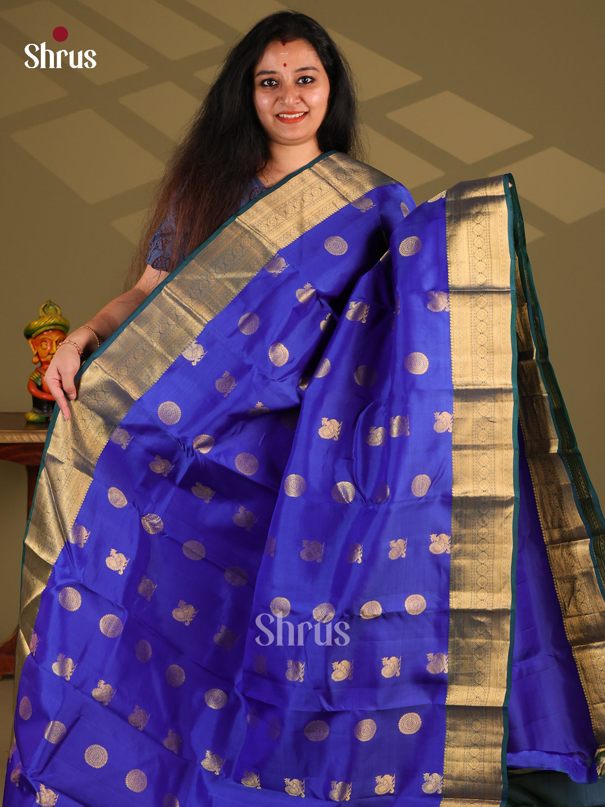 Royal Blue & Blue - Kanchipuram-halfpure Saree - Shop on Shrus.com