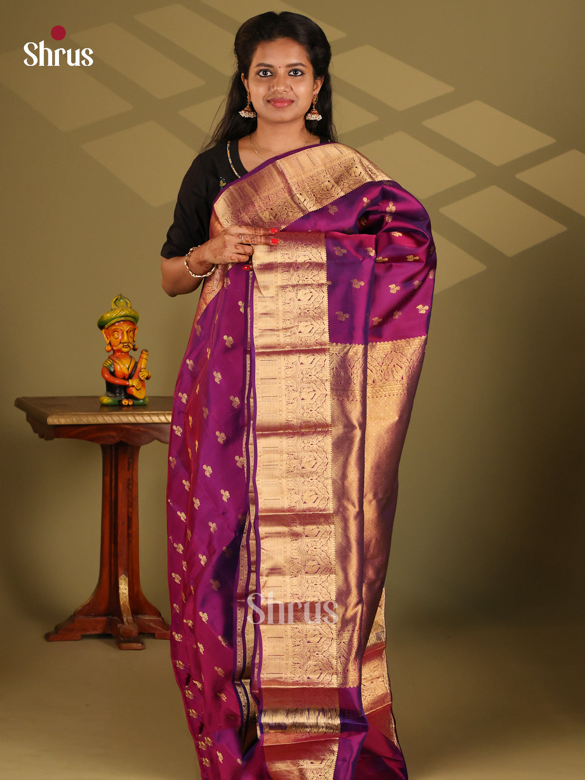 Purple(Single Tone) - Kanchipuram-halfpure Saree - Shop on Shrus.com