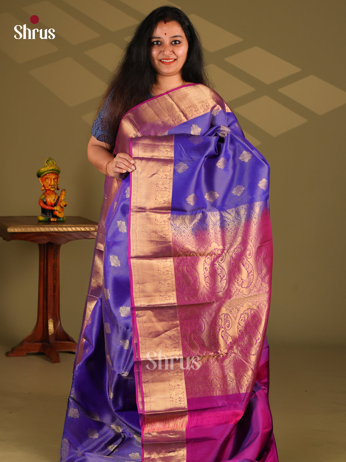 Blue & Purple - Kanchipuram-halfpure Saree - Shop on Shrus.com
