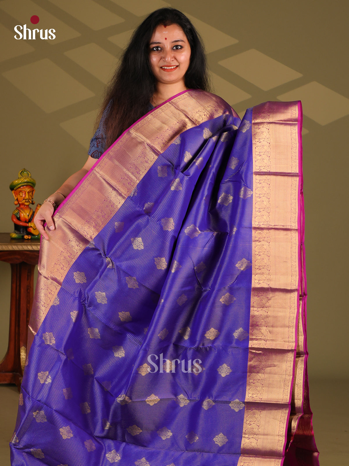 Blue & Purple - Kanchipuram-halfpure Saree - Shop on Shrus.com