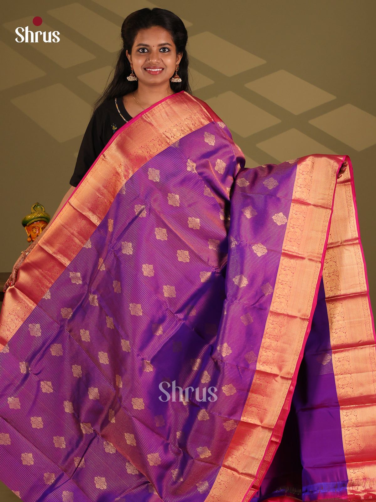 Violet & Pink  - Kanchipuram-halfpure Saree - Shop on Shrus.com